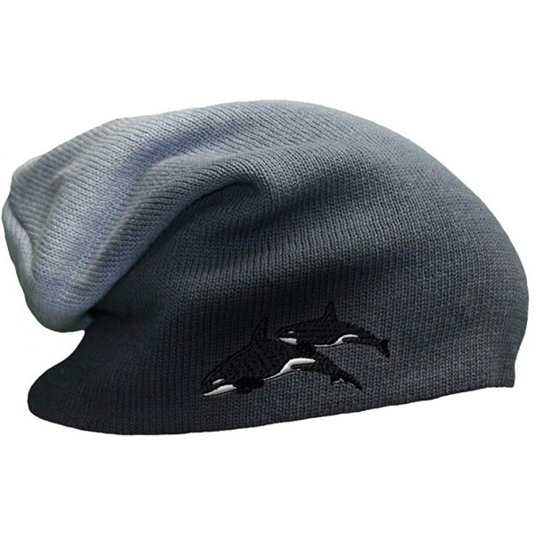 Skullies & Beanies Custom Slouchy Beanie Killer Whales Embroidery Skull Cap Hats for Men & Women - Navy - CA18A58RK4M $16.26