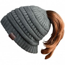 Skullies & Beanies Women Ponytail Beanie Messy Bun Style Hat Stretchy Cable Knit Wool Slouchy Skull Winter - Grey - CG18L7W9U...