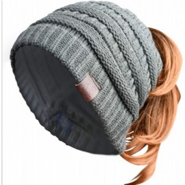 Skullies & Beanies Women Ponytail Beanie Messy Bun Style Hat Stretchy Cable Knit Wool Slouchy Skull Winter - Grey - CG18L7W9U...