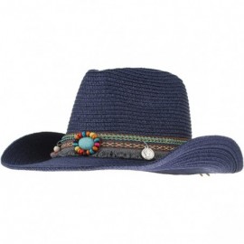 Cowboy Hats Men Women Woven Straw Cowboy Hat National Wind Jazz Hat Cap - Blue - CH183Q3H8RA $13.41