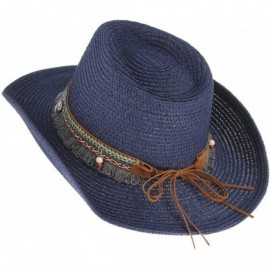 Cowboy Hats Men Women Woven Straw Cowboy Hat National Wind Jazz Hat Cap - Blue - CH183Q3H8RA $13.41