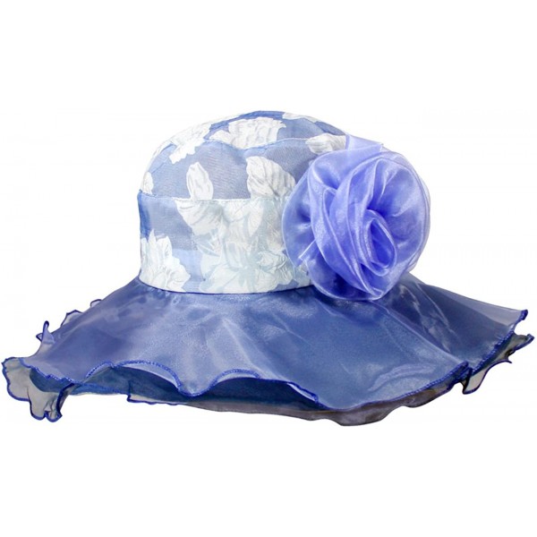 Sun Hats Women's Summer Sun Hat - Elegant Floppy Dress Hat - Elegant Floral - Blue - C911DEY1LAN $24.72