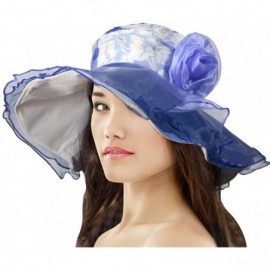 Sun Hats Women's Summer Sun Hat - Elegant Floppy Dress Hat - Elegant Floral - Blue - C911DEY1LAN $24.72