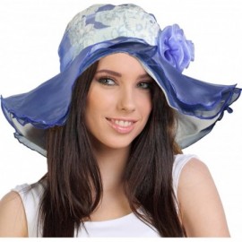 Sun Hats Women's Summer Sun Hat - Elegant Floppy Dress Hat - Elegant Floral - Blue - C911DEY1LAN $24.72