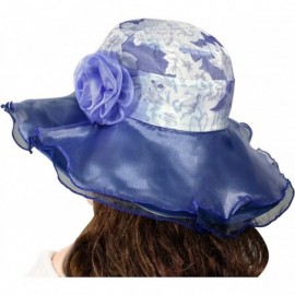 Sun Hats Women's Summer Sun Hat - Elegant Floppy Dress Hat - Elegant Floral - Blue - C911DEY1LAN $24.72