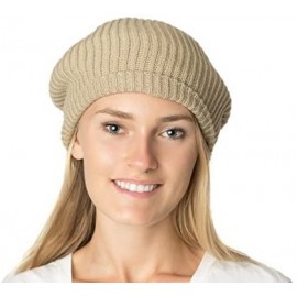 Berets Fall Winter Knit Beanie Beret Hat for Women Soft Knit Lining Many Styles - Beige - CI126OILKO3 $9.56