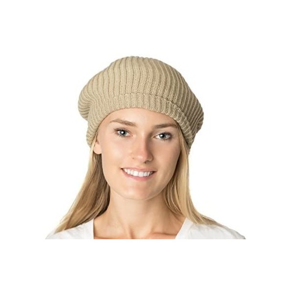 Berets Fall Winter Knit Beanie Beret Hat for Women Soft Knit Lining Many Styles - Beige - CI126OILKO3 $9.56