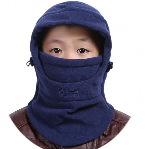 Skullies & Beanies Children's Winter Windproof Cap Thick Warm Face Cover Adjustable Ski Hat - Dark Blue - CO186QDRCZG $9.00
