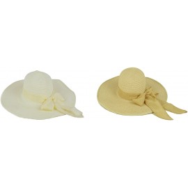 Sun Hats Women Cool Summer Floppy Wide Brim Straw Hat with Ribbon 964SH - Off White & Natural - CL11YXGCWUZ $19.75