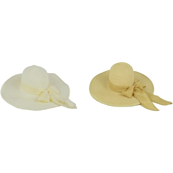 Sun Hats Women Cool Summer Floppy Wide Brim Straw Hat with Ribbon 964SH - Off White & Natural - CL11YXGCWUZ $19.75