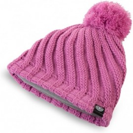 Skullies & Beanies Evony Womens Ribbed Pom Beanie Hat with Warm Fleece Lining - One Size - Dark Purple - CF187N8D2L7 $18.00