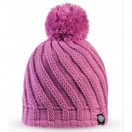 Skullies & Beanies Evony Womens Ribbed Pom Beanie Hat with Warm Fleece Lining - One Size - Dark Purple - CF187N8D2L7 $18.00