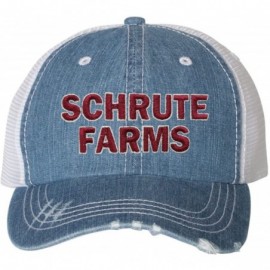 Baseball Caps Adult Schrute Farms Embroidered Distressed Trucker Cap - Blue Denim/ White - C218C7DXDON $47.30