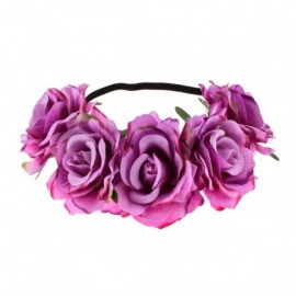 Headbands Rose Floral Crown Garland Flower Headband Headpiece for Wedding Festival (Purple) - Purple - C918CGEMSRO $9.53