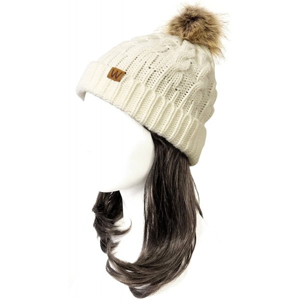 Skullies & Beanies Winter Warm Cable Knit Faux Fur Pom Pom Beanie - Adult Cream - C4180G3I3LZ $10.71