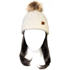 Skullies & Beanies Winter Warm Cable Knit Faux Fur Pom Pom Beanie - Adult Cream - C4180G3I3LZ $10.71