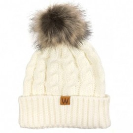 Skullies & Beanies Winter Warm Cable Knit Faux Fur Pom Pom Beanie - Adult Cream - C4180G3I3LZ $10.71