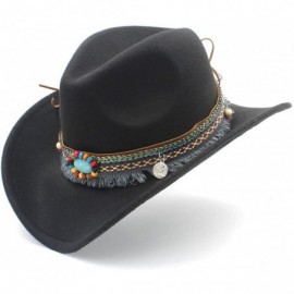 Cowboy Hats Womens Fashion Western Cowboy Hat For Lady Tassel Felt Cowgirl Sombrero Caps Hats - Black - CD18DXGWDSR $14.21