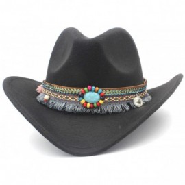 Cowboy Hats Womens Fashion Western Cowboy Hat For Lady Tassel Felt Cowgirl Sombrero Caps Hats - Black - CD18DXGWDSR $28.42