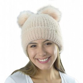 Skullies & Beanies Women's Winter Ultra Soft Knit Beanie Hat with Double Faux Fur Pom Pom - Peach - CP18L3MENM5 $10.38