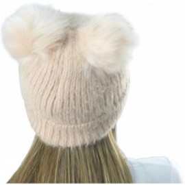 Skullies & Beanies Women's Winter Ultra Soft Knit Beanie Hat with Double Faux Fur Pom Pom - Peach - CP18L3MENM5 $10.38