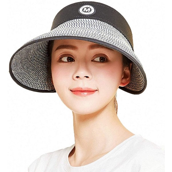 Sun Hats Women's Summer Foldable Straw Sun Visor w/Cute Bowtie UPF 50+ Packable Wide Brim Roll-Up Visor Beach Hat - CN1967UWW...