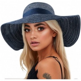 Sun Hats Wide Brim Floppy Sun Hat 100% Cotton Packable Summer Beach Hats for Women - Blue New - C118CGDGA9T $16.62