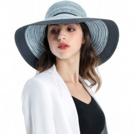 Sun Hats Womens Sun Beach Straw Hat - Wide Brim Floppy Foldable Summer Travel Cap (UV UPF50+) - Navy - C918SAZO3A3 $8.35