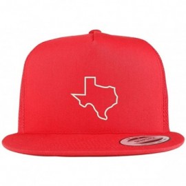 Baseball Caps Texas State Outline Embroidered 5 Panel Flat Bill Trucker Mesh Back Cap - Red - CJ185YKS4RG $19.45