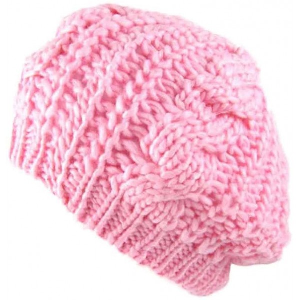 Berets Women's Winter Wool Braided Beret Beanie Ski Cap(54~60CM) - Pink - CO12O00M5J1 $8.45