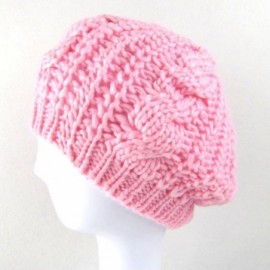 Berets Women's Winter Wool Braided Beret Beanie Ski Cap(54~60CM) - Pink - CO12O00M5J1 $8.45