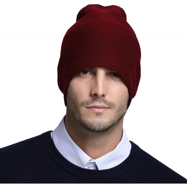 Skullies & Beanies Men's 100% Australian Merino Wool Beanie Hat Light Weight Warm Skull Caps Headwear - Burgundy - CL18HYEY4O...