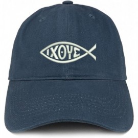 Baseball Caps Ichthus Fish Symbol Embroidered Brushed Cotton Dad Hat Ball Cap - Navy - C5180D0NYWN $16.60