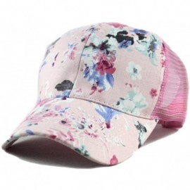 Baseball Caps Junior's Flower Print Mesh Trucker Baseball Cap Hat - Pink - CO12DF5C80D $12.99