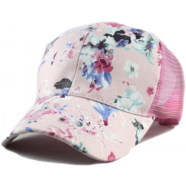 Baseball Caps Junior's Flower Print Mesh Trucker Baseball Cap Hat - Pink - CO12DF5C80D $12.99