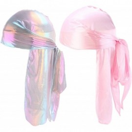 Headbands Unisex Deluxe Silky Durag Extra Long-Tail Headwraps Pirate Cap 360 Waves Du-RAG - Laser Pink + Pink - CF18IK8DLAE $...