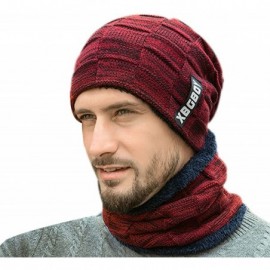 Skullies & Beanies 2 PCS Beanie Hat Scarf Set Winter Fleece Lined Thick Warm Knit Soft Skull Cap & Neck Warmer for Men - Wine...