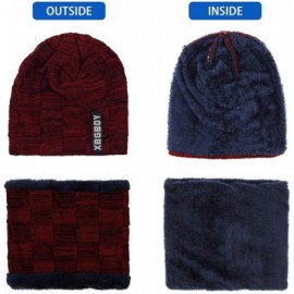 Skullies & Beanies 2 PCS Beanie Hat Scarf Set Winter Fleece Lined Thick Warm Knit Soft Skull Cap & Neck Warmer for Men - Wine...