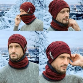 Skullies & Beanies 2 PCS Beanie Hat Scarf Set Winter Fleece Lined Thick Warm Knit Soft Skull Cap & Neck Warmer for Men - Wine...