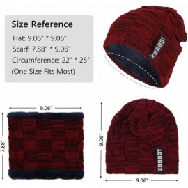 Skullies & Beanies 2 PCS Beanie Hat Scarf Set Winter Fleece Lined Thick Warm Knit Soft Skull Cap & Neck Warmer for Men - Wine...