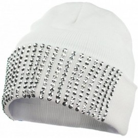 Skullies & Beanies Solid Color Rhinestone Studded Retro Winter Warm Cuff Skull Ski Cap Beanie Hat - White - CF129I19FDB $14.19
