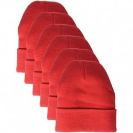 Skullies & Beanies Men's Knit Beanie with Cuff (6 Pack) - Red - CB18GYZMUHG $9.15