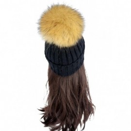 Skullies & Beanies Women Cable Knit Beanie Raccoon Fur Fuzzy Pompom Chunky Winter Stretch Skull Cap Cuff Hat - 09black - C018...