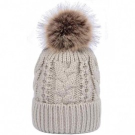 Skullies & Beanies Unisex Double layer Cashmere Winter Crochet Hat Wool Knit Warm Cap (Beige) - CT12OCJ96X5 $8.25
