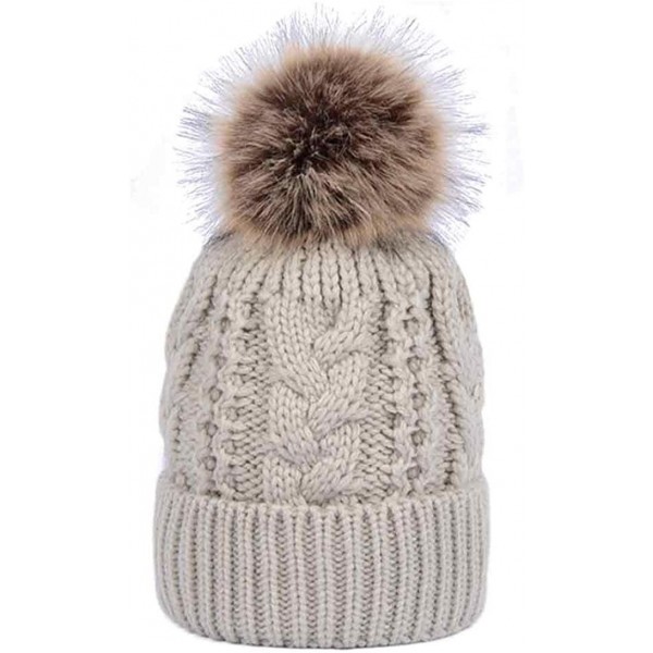 Skullies & Beanies Unisex Double layer Cashmere Winter Crochet Hat Wool Knit Warm Cap (Beige) - CT12OCJ96X5 $8.25