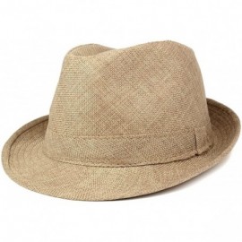 Fedoras Mens Stylish Lightweight Linen Solid Color Fedora Hat - Khaki - CR12O80N2HP $14.00