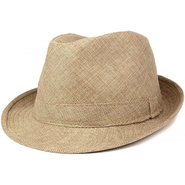 Fedoras Mens Stylish Lightweight Linen Solid Color Fedora Hat - Khaki - CR12O80N2HP $14.00