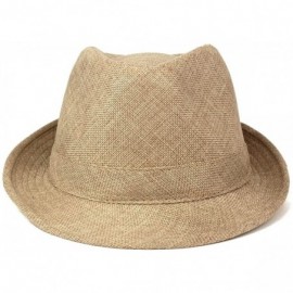 Fedoras Mens Stylish Lightweight Linen Solid Color Fedora Hat - Khaki - CR12O80N2HP $14.00