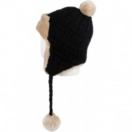 Skullies & Beanies Fleece Lining Thick Cable Knit Beanie Hat Earflaps Cap FZ70022 - Black - C118KZXNAU8 $22.80
