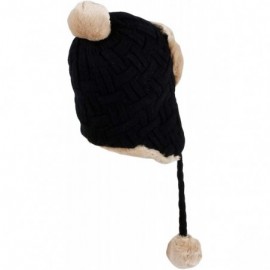 Skullies & Beanies Fleece Lining Thick Cable Knit Beanie Hat Earflaps Cap FZ70022 - Black - C118KZXNAU8 $22.80